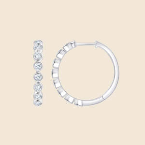 Boucles d'oreilles Grand Bezel Grand Creole avec diamants ronds cultivés en laboratoire 0,53 carat F-VS en or massif 14 carats, produit authentique - Product Image 2