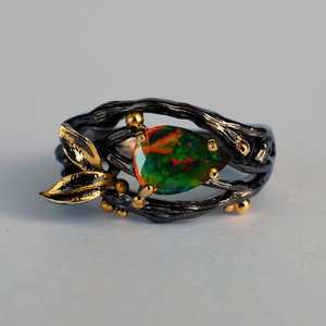 Anillo Elegante Black Opal Branch Diseñado para un Uso Diario con Estilo, Inspirado en la Naturaleza, con un Brillo Natural y un Atractivo Clásico Atemporal - Product Image 3