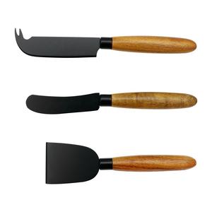 Juego de herramientas de cuchillo de queso con mango de madera de acero inoxidable de 3 piezas Juego de cuchillos de tenedor de espátula de queso - Product Image 1