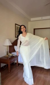 Mới Nhất <span class=keywords><strong>Saree</strong></span> Áo Bollywood Đảng Mặc <span class=keywords><strong>Georgette</strong></span> Đồng Bằng 1 Phút <span class=keywords><strong>Saree</strong></span> Với Không Khâu Áo Trắng Shari - Product Image 4