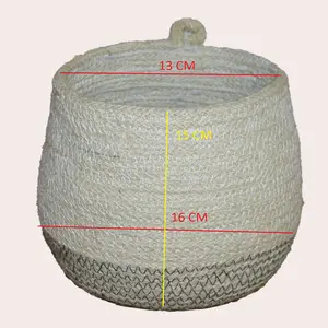 Wholesale Hand made woven natural sea straw designer straw round folding cotton rope clothes basket grass big bulk storage bag