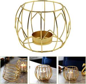 Bougeoir Design Merveilleux Cadre en fil métallique géométrique Pilier doré Bougeoirs pour la décoration d'éclairage intérieur et extérieur - Product Image 3