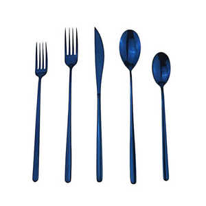 Blue PVD Coated Gold Plated Dishwasher Safe Stainless Steel Cutlery Flatware Set Business <b>Gift</b> Mirrored Steel Design - Product Image 1