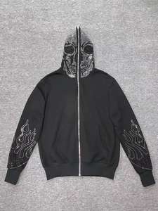 Custom Logo <b>Men's</b> Streetwear Sets <b>Men</b> Zipper Sweater Distressed Full Face Zip Up Hoodie Oem Zipper Hood Outside Hoodies - Product Image 5