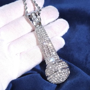 Collier pendentif microphone glacé, exportateur indien, moissanite VVS, acier inoxydable plaqué rhodium, hip hop, rappeur, unisexe disponible - Product Image 2