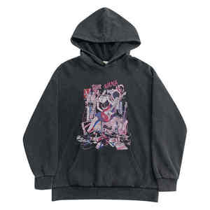 Sweat à capuche ample à manches longues pour homme en coton pur imprimé, collection automne - Product Image 1