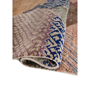 Tapis Manchaha bleu noué à la main en laine et soie de bambou, épaisseur 10 mm, motif abstrait, rectangulaire, design pour couloir, pour sol de maison - Les-2816 - Product Image 2