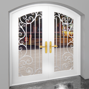 Porte d'entrée double en fer forgé avec design à volutes ornementales, cadre robuste et finition noire pour entrées de domaine de luxe - Product Image 3