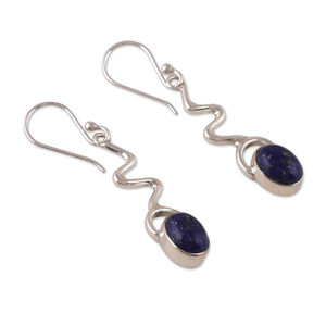 Boucles d'oreilles pendantes Modern Intellect avec diamant Lapis Lazuli Moissanite d'Inde pour mariage au design unique - Product Image 3