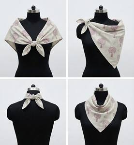 Pink Tree Floral Square Hand Block Printed 100% Cotton FABRIA 21x21 Inches Women Handmade Summer Winter Wear Scarf Neck Wrap - Product Image 3