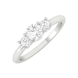 แหวนเพชรทรงกลม Dainty Trilogy Sparkling Certified ผลิตด้วยมือจากเพชรที่เพาะเลี้ยงในห้องปฏิบัติการ ทองคำแท้ 14K ระดับความสะอาด F-SI2 ดีไซน์แบบ Trilogy Setting สำหรับผู้หญิง - Product Image 1