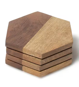 Posavasos de nogal Posavasos hexagonales marrón de madera Forma personalizada Cuadrado redondo Hexagonal Hecho en India Exportación por artesanía de media luna - Product Image 2
