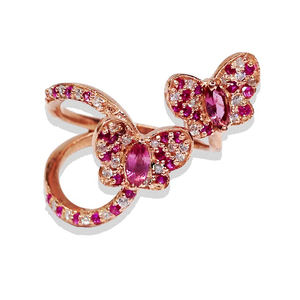 Bague papillon style vintage en argent sterling 925 avec pierres précieuses multicolores et breloque en plaqué or - Product Image 6