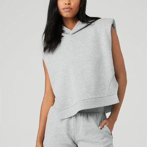 Venta al por mayor de alta calidad pulóver sin mangas Sudadera con capucha logotipo personalizado sin mangas Sudadera con capucha mujer crop top pulóver sin mangas de algodón Sudadera con capucha - Product Image 3