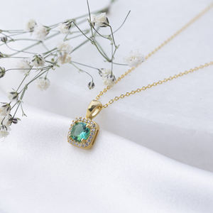 Paraiba Cubic Zircon Stone Forma redonda Minimal Diseño elegante Charm Collar Venta al por mayor Turco 925 Joyería de plata - Product Image 3