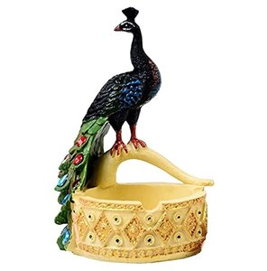 Cenicero con Soporte de Pavo Real, Diseño Artesanal Indio en Latón Dorado para Almacenamiento de Residuos de Tabaco - Product Image 3