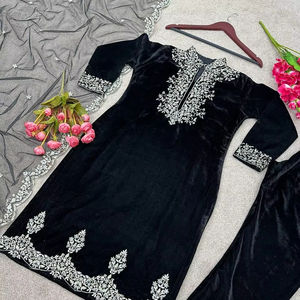 Designer indien vêtements de fête de mariage meilleure qualité viscose velours séquence lourde brodé travail haut et bas avec Dupatta - Product Image 1