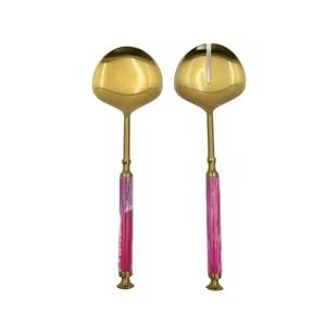 Ensemble de serveurs à salade plaqués or à manche rond, manche en résine, vaisselle, vaisselle pour mariage et événements, cuillères - Product Image 1