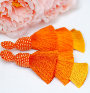 Ombre naranja borla tres tonos de naranja borla pendientes largos abalorios joyería pendientes de seda Lola borla - Product Image 3