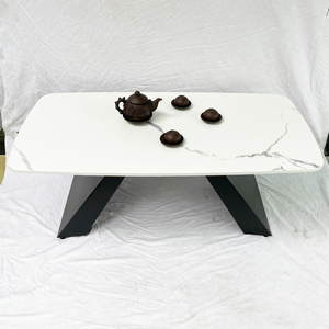 Table basse rectangulaire avec plateau en pierre 110x55x45cm, design moderne style ferme, pieds en fer, table d'appoint durable pour salon - Product Image 6