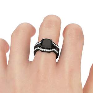 ชุดแหวนแต่งงานเงินสเตอร์ลิงทรงคุชชั่นสีดำเจลิยา - Product Image 4