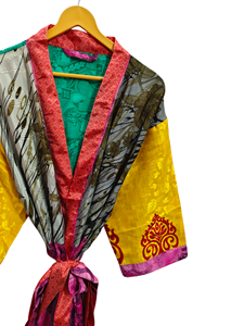 Wrap Dress Indian <b>Tunic</b> Sari Robe Bridal Gown Maternity Gown Gift Robe Beach Party Wear Indian Printed Silk Sari Kimono, - Product Image 3