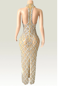 Elegante elegante antiestático señoras sin mangas vestido de noche de longitud completa perlas rebordear decoración para eventos de cóctel - Product Image 4