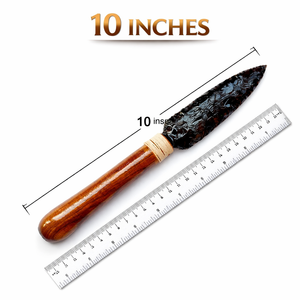 Couteau en obsidienne noire de 10 pouces, fait à la main, avec manche en bois, écologique, de haute qualité, outil de survie, de rituel et d'artisanat, en provenance d'Inde - Product Image 2