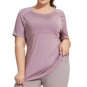 <b>Plus</b> <b>Size</b> Yoga Breathable <b>Mesh</b> Panel <b>Tops</b> Short Sleeve Stretch Activewear Workout Fitness Training Gym Sports Wear - Product Image 1