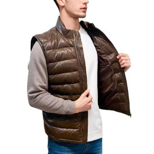 เสื้อแจ็คเก็ตหนังขนแกะแท้สำหรับผู้ชายเสื้อกั๊กแบบพอง - Product Image 4