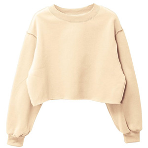 Dropped Shoulders Ribbed Trim 330 Gsm <b>Women's</b> Sweatshirt <b>Fleece</b> Blank Crop <b>Top</b> Pullover Sweatshirt <b>Women</b> Hoodies - Product Image 1
