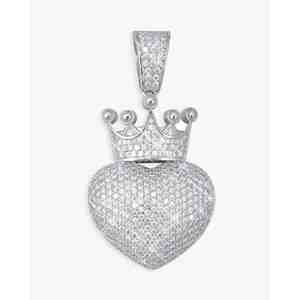 Pendentif cœur couronné en or 14 carats avec breloques en diamant moissanite, collier - Product Image 1