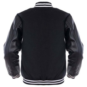 แจ็คเก็ตวาร์ซิตี้สีดำสำหรับผู้ชาย แฟชั่นใหม่ ระบายอากาศได้ดี แขนหนัง ดีไซน์สั่งทำพิเศษ ผ้าขนสัตว์ 100% ปักโลโก้ด้านหน้า สำหรับใส่ลำลอง - Product Image 2