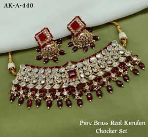 Conjunto de collar y pendientes de novia de latón Kundan, joyería de boda fina para mujer con diamantes americanos para fiestas, compromisos, aniversarios - Product Image 3
