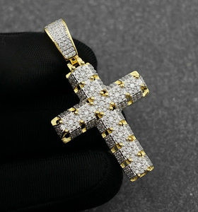 Pendentif en forme de croix personnalisé certifié IGI plaqué or VVS D Moissanite pour hommes pendentifs fins breloques chrétiennes Pass testeur de diamants - Product Image 1