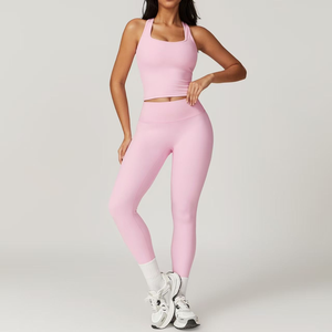 Ensemble de yoga taille haute pour femmes évacuant l'humidité Short en forme de I pour la course à pied Fitness Logo avant Taille élastique - Product Image 3