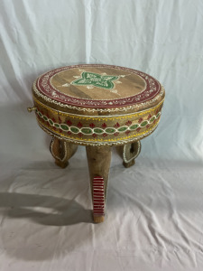 Handcrafted Wooden Round Side Table With Drawer Ethnic Decorative Nightstand Rustic Design Hand Painted Furniture Bedroom Use - Product Image 3
