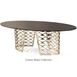 โต๊ะกลางและโต๊ะข้างทรงกลมดีไซน์เป็นเอกลักษณ์หรูหราพร้อมกระจกด้านบนและกรอบโลหะเกรดสูงสีทองเงา - Product Image 6