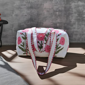 Premium Quality Custom-Size Boho Vintage Quilted Duffle <b>Bag</b> for <b>Women</b> Handmade Cotton <b>Travel</b> <b>Bag</b> Vintage Style Print for Sports - Product Image 1