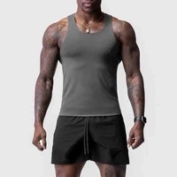 Débardeur de sport côtelé super doux en polyester/coton pour homme, col en V, style débardeur, logo personnalisé au dos, anti-boulochage, séchage rapide