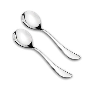 Cuchara para servir grande pulida de plata de acero inoxidable para Buffet, juego para servir sopa, mango ondulado plano largo, cuchara grande, ensalada de buffet - Product Image 4