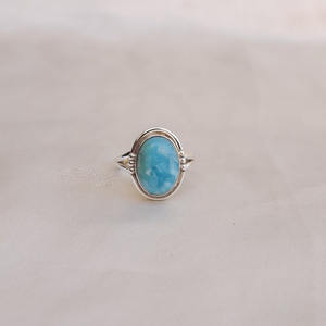 925 Sterling Silver Double Band Ring Diamond Pearl Design minimaliste fait à la main pour les femmes de mariage lunette réglage Larimar - Product Image 1