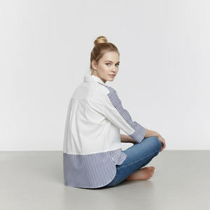 Chemise décontractée pour femmes à rayures, col rabattu, manches trois quarts, popeline lavable, printemps été - Product Image 5