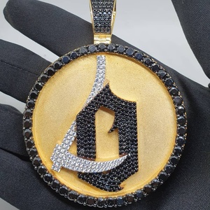 3.50CT Diamant Rond Logo charme Pendentif 14k Or Jaune Finition - Product Image 1