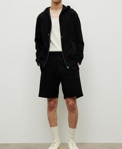 Short de survêtement décontracté et écologique pour hommes, coupe régulière de haute qualité, demi-pantalon en coton et polyester léger de couleur noire confortable - Product Image 2