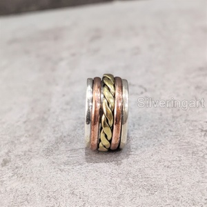 Spinner Band Bohemian Ring Bague en argent sterling 925 pour femme Fidget Bijoux faits à la main Anniversaire Anxiété Mens Spinner Ring - Product Image 3