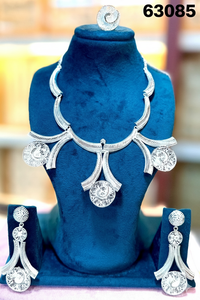 Elegant Geometric Choker with Tiered Globe Bead Pendant Long <b>Chain</b> Drop <b>Earrings</b> Matching Ring 63083 - Product Image 2