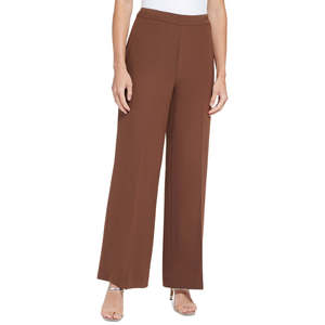 Pantaloni Palazzo a Vita Alta e Gamba Larga da Donna DKNY in Tessuto Crepe Marrone Taglia XL con Chiusura Elastica in Vita e Funzione Anti-Piega - Product Image 1