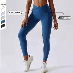 Pantalones desnudos de cintura cruzada de nuevo estilo para mujer, mallas de Yoga transpirables de secado rápido con bolsillos para entrenamiento - Product Image 6