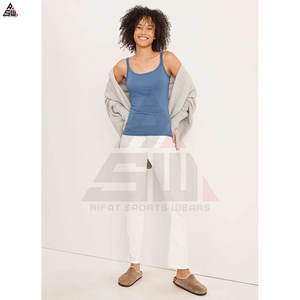 Nouvelle arrivée pas cher élégant vente en gros Fitness gilet femmes plié sport débardeur avant Logo 100% coton respirant haut court - Product Image 4